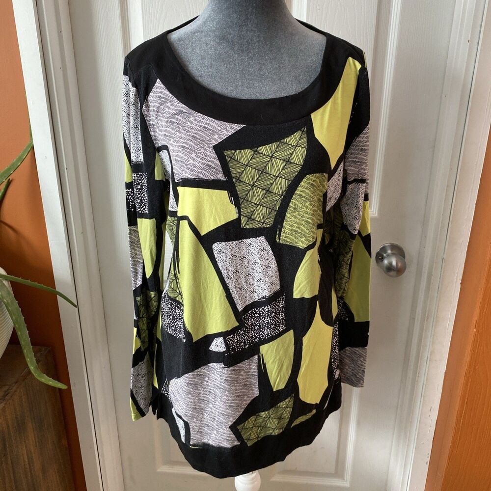Tribal Blouse Women’s Size Large Round Neck Long Sleeve Geometric 80’s Style